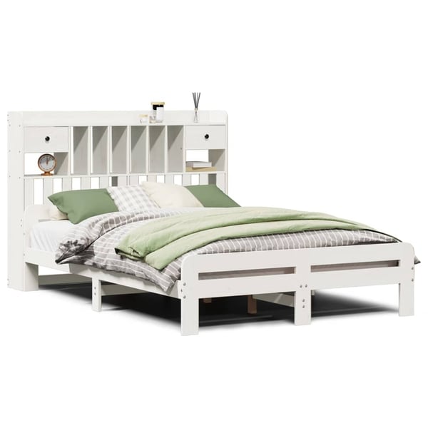vidaXL Seng med bokhylle uten madrass hvit 140x190 cm heltre furu