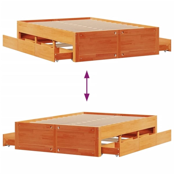 vidaXL Sengeramme uten madrass med skuffer brun 150x200 cm heltre furu