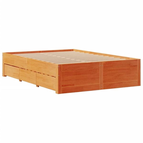 vidaXL Sengeramme uten madrass med skuffer brun 150x200 cm heltre furu