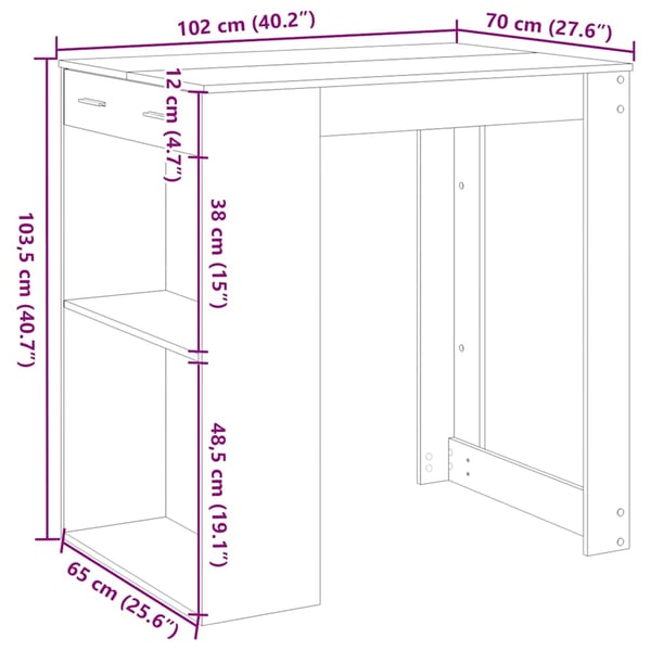 vidaXL Barbord artisan eik 102x70x103,5 cm konstruert tre
