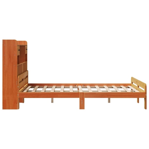 vidaXL Seng med bokhylle uten madrass voksbrun 160x200 cm heltre furu