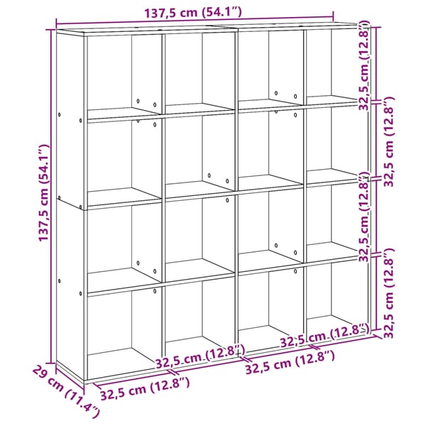 vidaXL Bokhylle sonoma eik 137,5x29x137,5 cm konstruert tre
