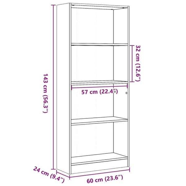 vidaXL Bokhylle betonggrå 60x24x143 cm konstruert tre