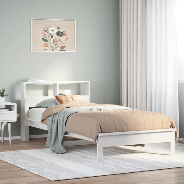 vidaXL Seng med bokhylle uten madrass hvit 100x200 cm heltre furu