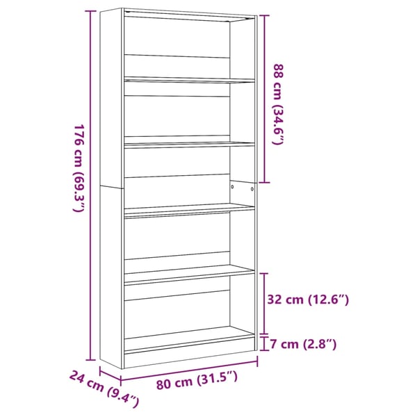 vidaXL Bokhylle røkt eik 80x24x176 cm konstruert tre
