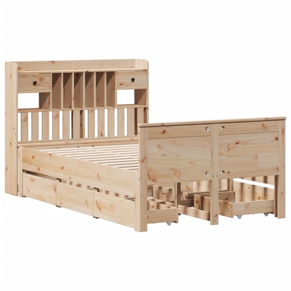 vidaXL Seng med bokhylle uten madrass 135x190 cm heltre furu