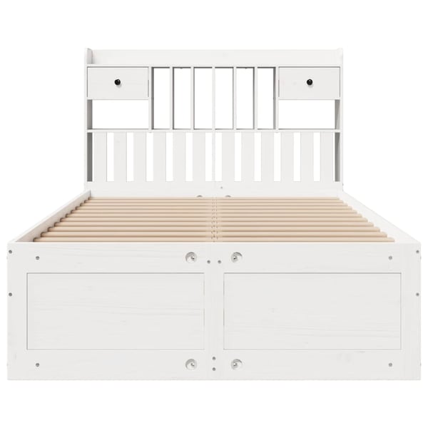 vidaXL Seng med bokhylle uten madrass hvit 135x190 cm heltre furu