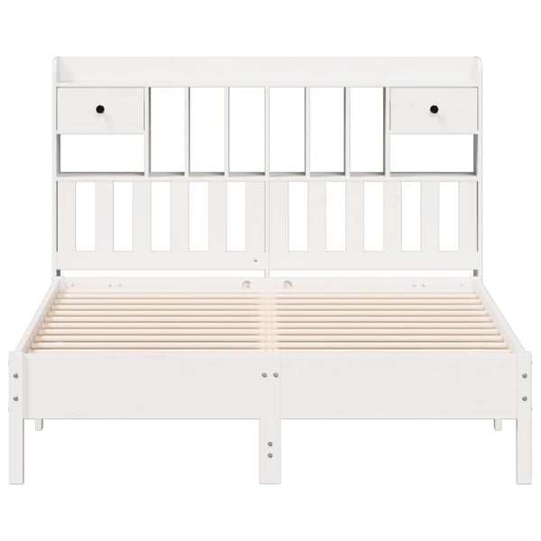 vidaXL Seng med bokhylle uten madrass hvit 140x200 cm heltre furu