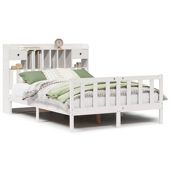 vidaXL Seng med bokhylle uten madrass hvit 160x200 cm heltre furu