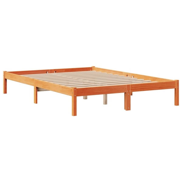 vidaXL Sänky kirjahyllyllä ei patjaa vahanrusk. 160x200 cm täysi mänty