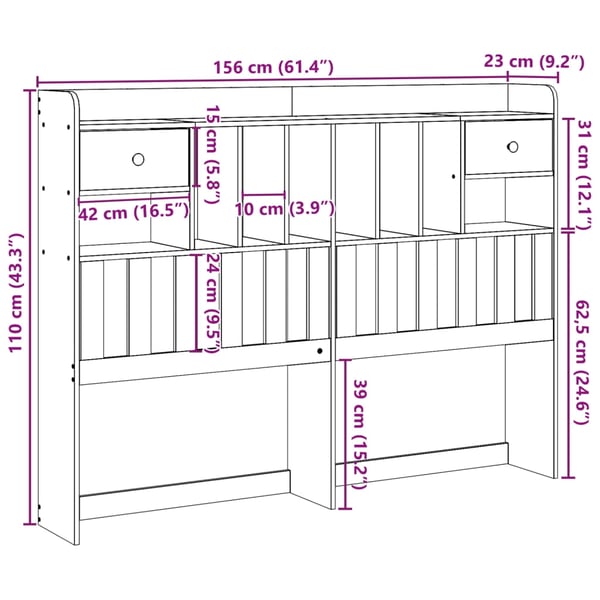 vidaXL Hodegavl med oppbevaring voksbrun 150 cm heltre furu