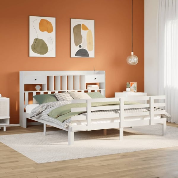 vidaXL seng med reol uden madras 180x200 cm massivt fyrretræ hvid
