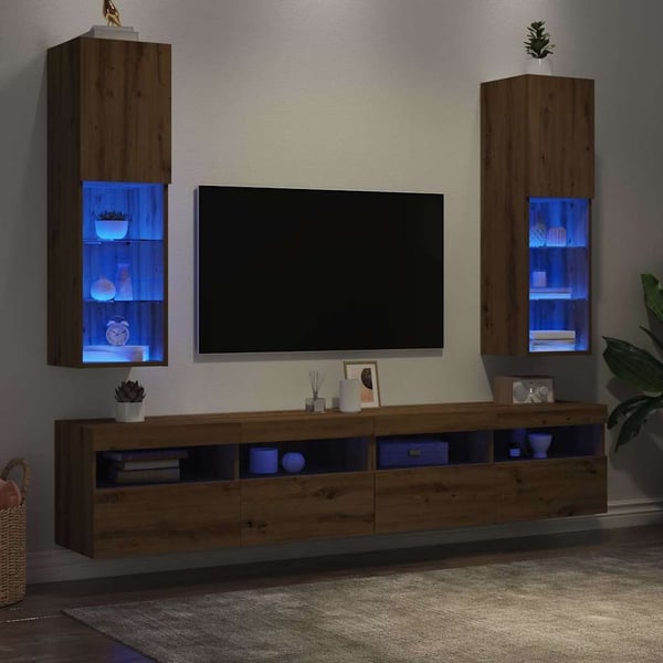 vidaXL TV-benker med LED-lys 2 stk artisan eik 30,5x30x102 cm