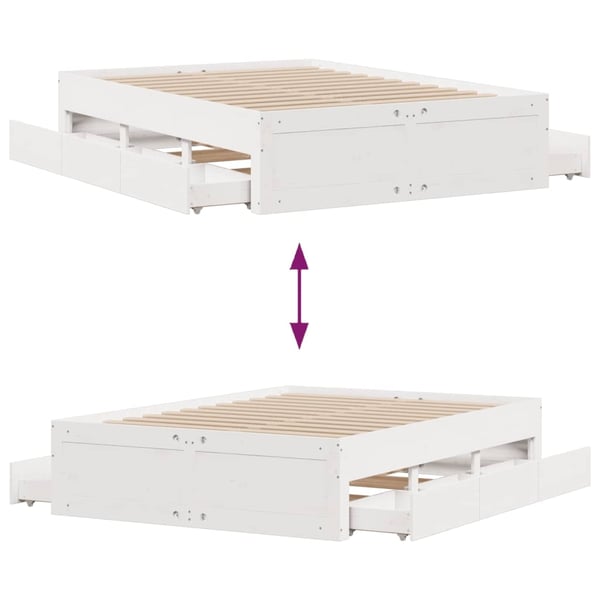 vidaXL Sengeramme uten madrass med skuffer hvit 150x200 cm heltre furu