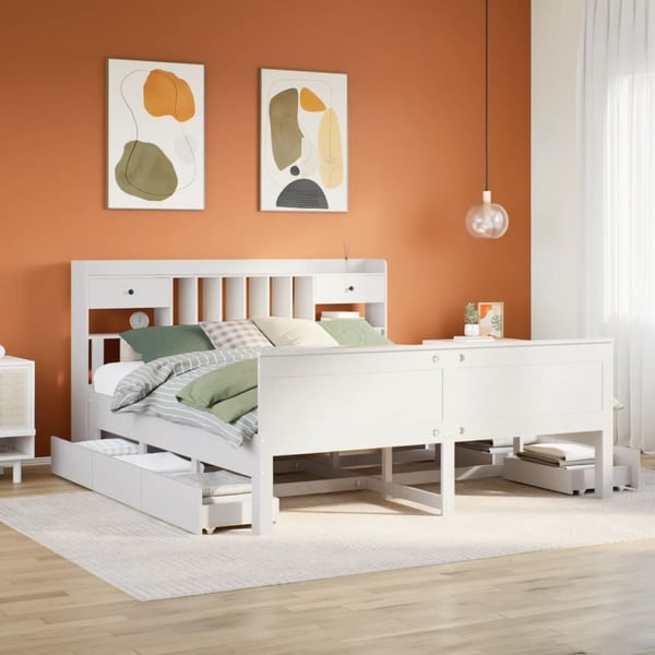 vidaXL Seng med bokhylle uten madrass hvit 180x200 cm heltre furu