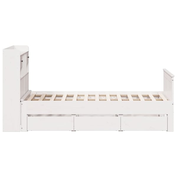 vidaXL Seng med bokhylle uten madrass hvit 135x190 cm heltre furu