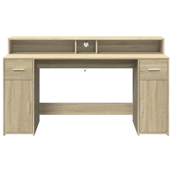 vidaXL Skrivebord med LED-lys sonoma eik 160x55x91 cm konstruert tre