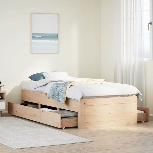 vidaXL Sengeramme uten madrass med skuffer 75x190 cm heltre furu