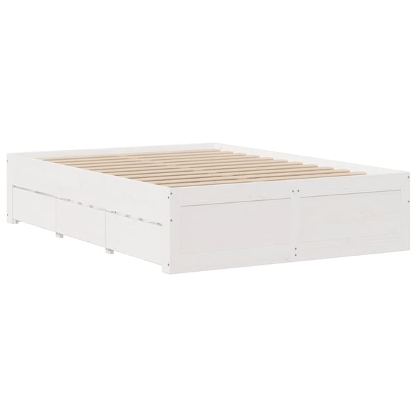 vidaXL Sengeramme uten madrass med skuffer hvit 140x200 cm heltre furu