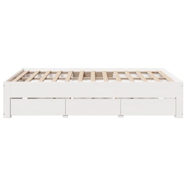 vidaXL Sengeramme uten madrass med skuffer hvit 140x200 cm heltre furu