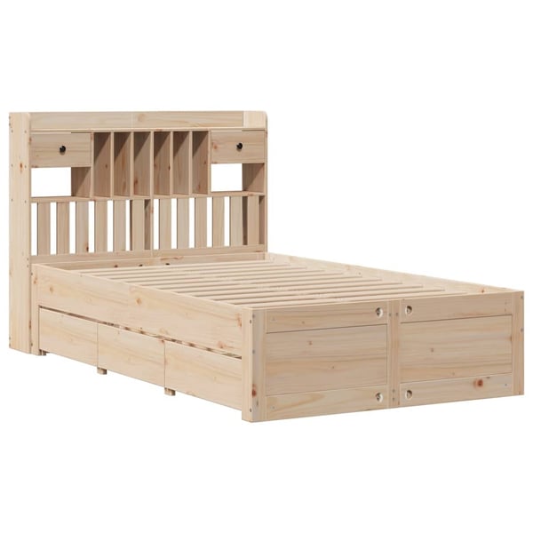 vidaXL Seng med bokhylle uten madrass 135x190 cm heltre furu