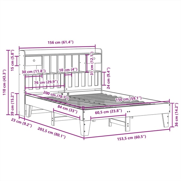 vidaXL Sengeramme uten madrass brun 150x200 cm heltre furu