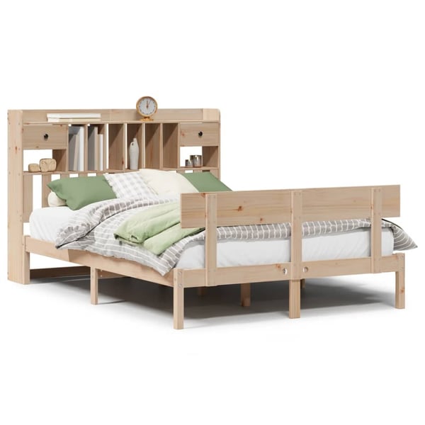 vidaXL Seng med bokhylle uten madrass 140x200 cm heltre furu