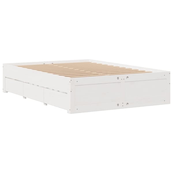 vidaXL seng med reol uden madras 140x200 cm massivt fyrretræ hvid