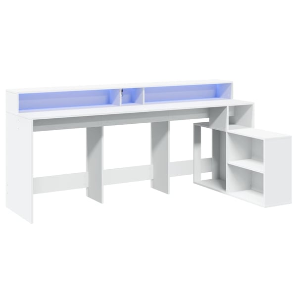 vidaXL Skrivebord med LED-lys hvit 200x104x91 cm konstruert tre