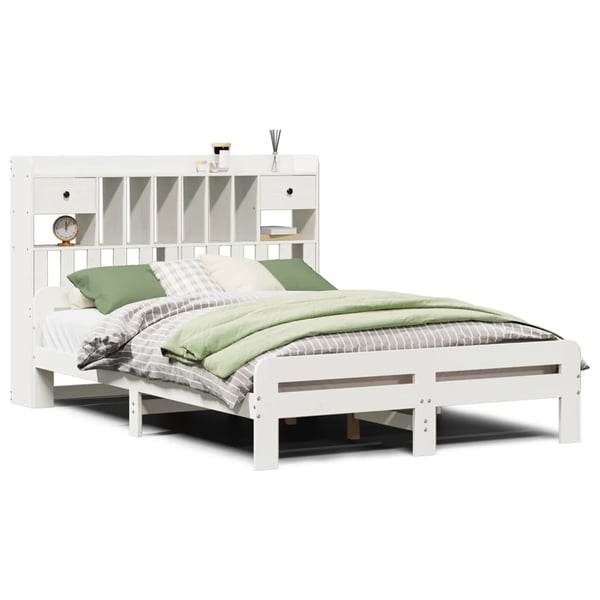 vidaXL Seng med bokhylle uten madrass hvit 150x200 cm heltre furu