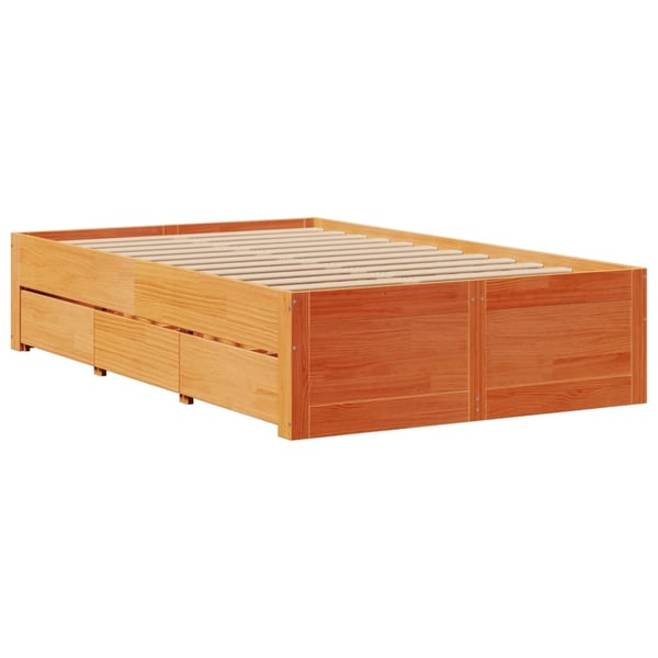 vidaXL Sengeramme uten madrass med skuffer brun 120x190 cm heltre furu