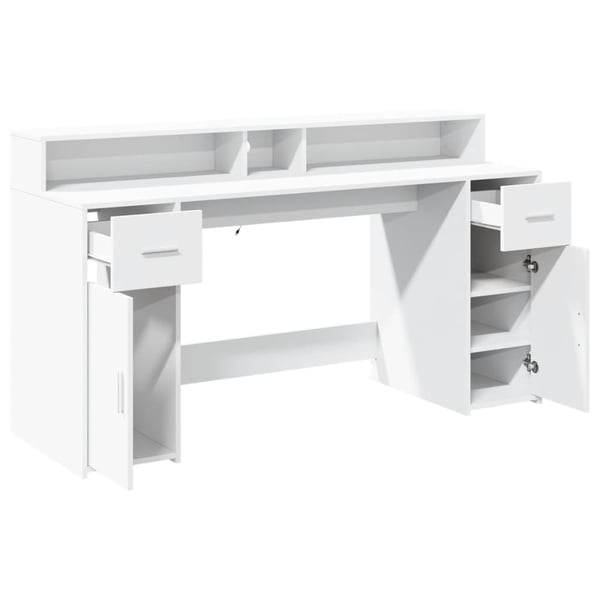 vidaXL Skrivebord med LED-lys hvit 160x55x91 cm konstruert tre
