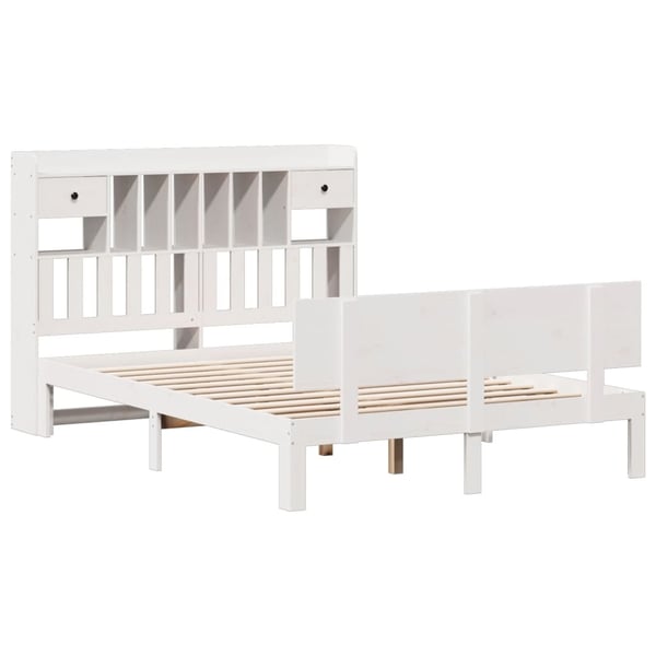 vidaXL Seng med bokhylle uten madrass hvit 150x200 cm heltre furu