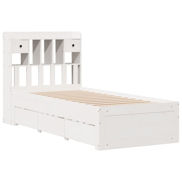 vidaXL Seng med bokhylle uten madrass hvit 75x190 cm heltre furu