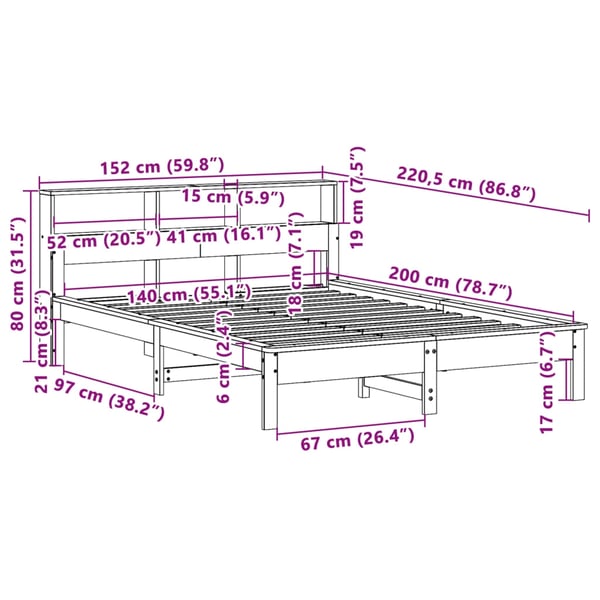 vidaXL sengeramme uden madras 140x200 cm massivt fyr gyldenbrun