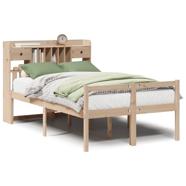 vidaXL Seng med bokhylle uten madrass 135x190 cm heltre furu