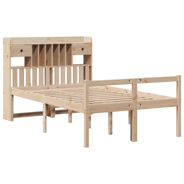 vidaXL Seng med bokhylle uten madrass 135x190 cm heltre furu
