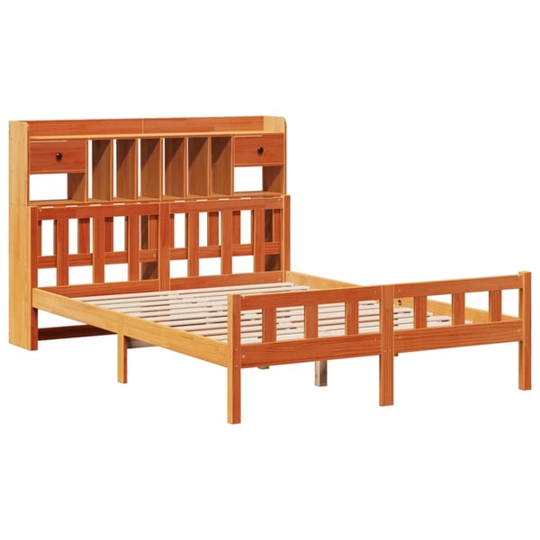 vidaXL Seng med bokhylle uten madrass voksbrun 150x200 cm heltre furu