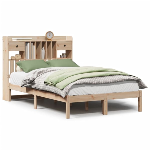 vidaXL Seng med bokhylle uten madrass 135x190 cm heltre furu