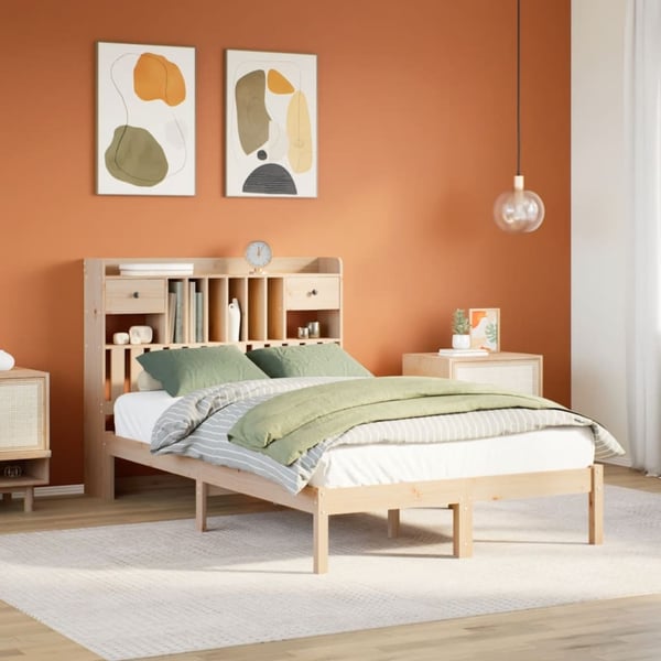 vidaXL Seng med bokhylle uten madrass 135x190 cm heltre furu