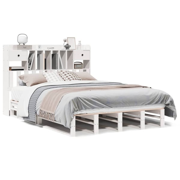vidaXL Seng med bokhylle uten madrass hvit 140x200 cm heltre furu