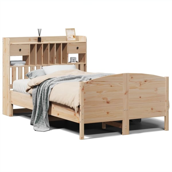 vidaXL Seng med bokhylle uten madrass 135x190 cm heltre furu