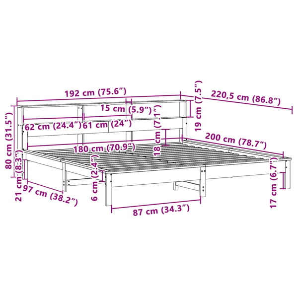 vidaXL Sengeramme uten madrass voksbrun 180x200 cm heltre furu