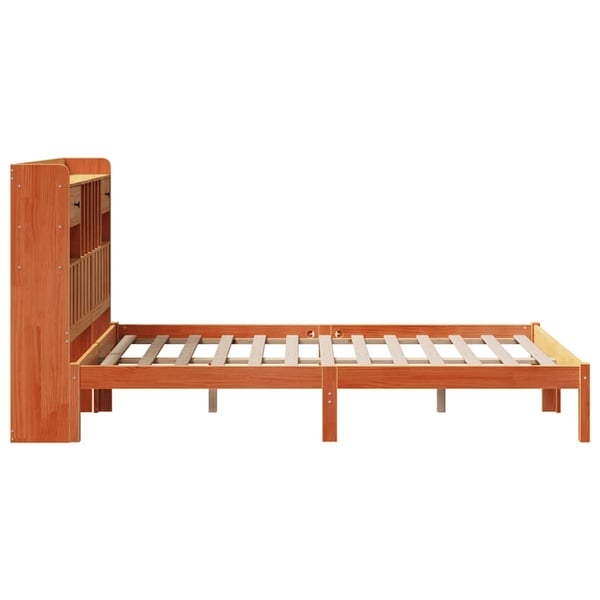 vidaXL Seng med bokhylle uten madrass voksbrun 135x190 cm heltre furu