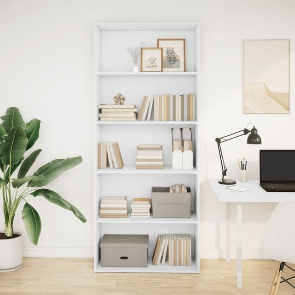 vidaXL Bokhylle hvit 80x30x189 cm konstruert tre