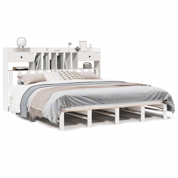 vidaXL Seng med bokhylle uten madrass hvit 180x200 cm heltre furu