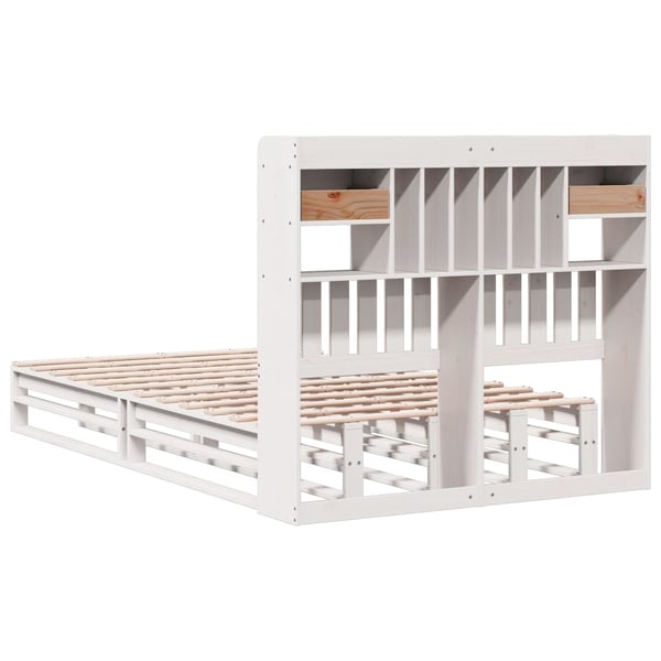 vidaXL Seng med bokhylle uten madrass hvit 135x190 cm heltre furu