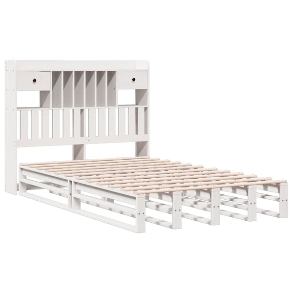 vidaXL Seng med bokhylle uten madrass hvit 135x190 cm heltre furu