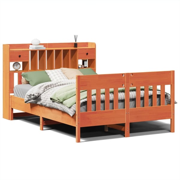 vidaXL sengeramme uden madras 160x200 cm massivt fyrretræ gyldenbrun