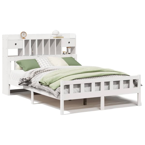 vidaXL Seng med bokhylle uten madrass hvit 150x200 cm heltre furu